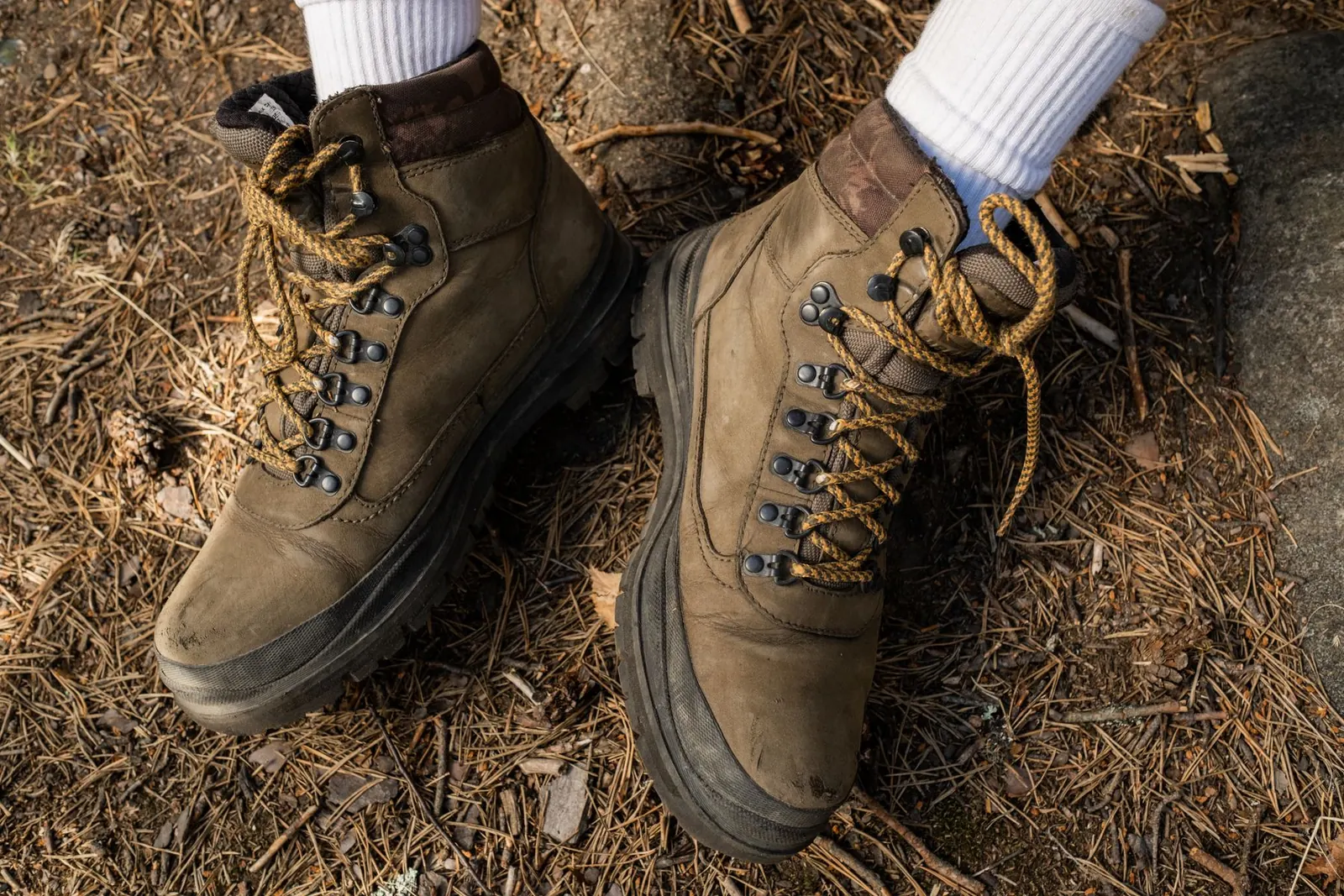 Des chaussures de randonnée sur un sentier forestier